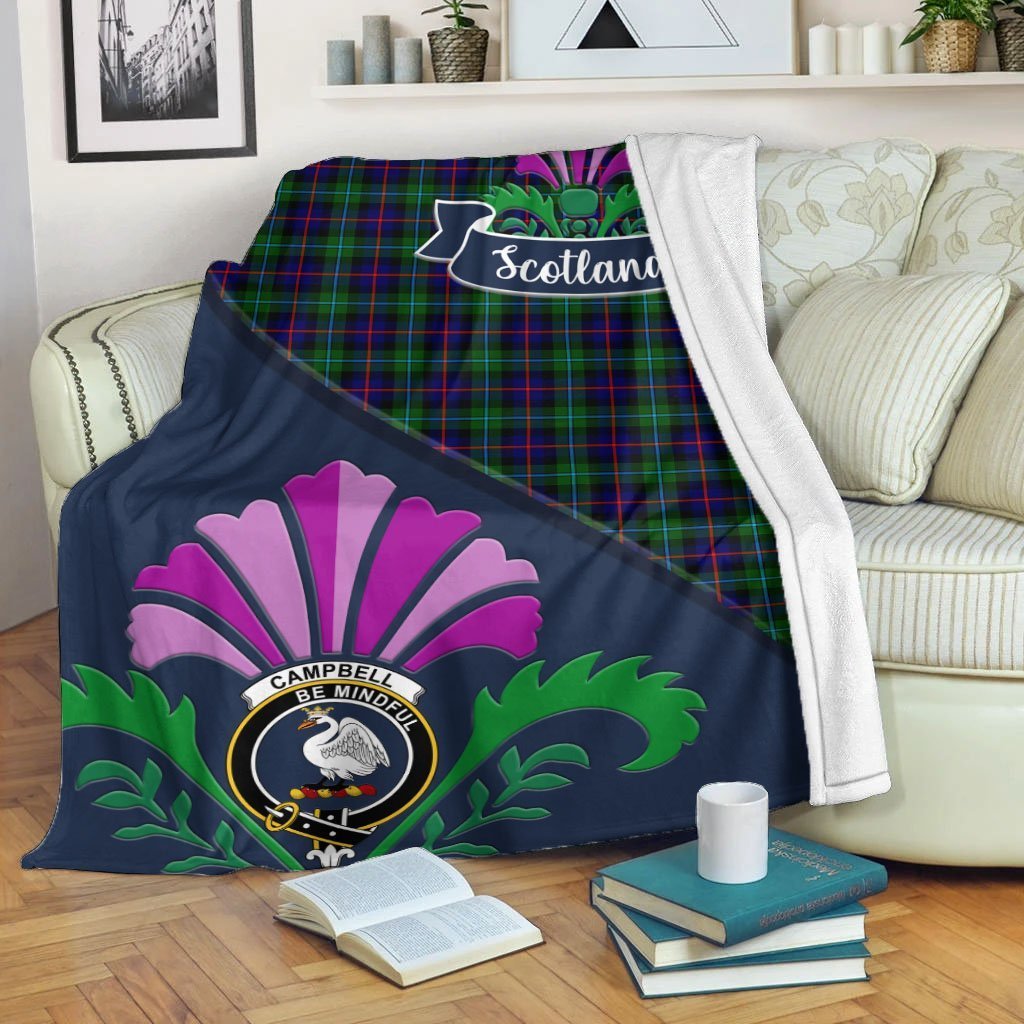 Campbell Tartan Crest Premium Blanket - Thistle Style