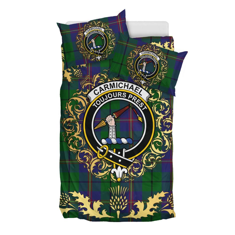 Carmichael Tartan Crest Bedding Set - Golden Thistle Style