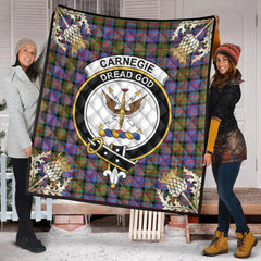 Carnegie Ancient Tartan Crest Premium Quilt - Gold Thistle Style