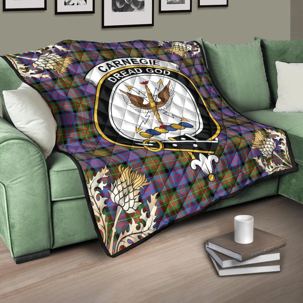 Carnegie Ancient Tartan Crest Premium Quilt - Gold Thistle Style