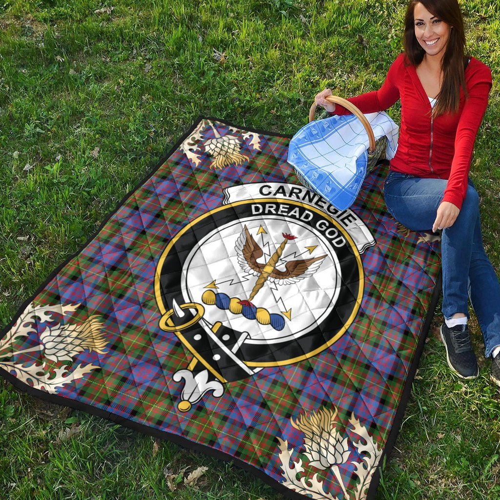 Carnegie Ancient Tartan Crest Premium Quilt - Gold Thistle Style