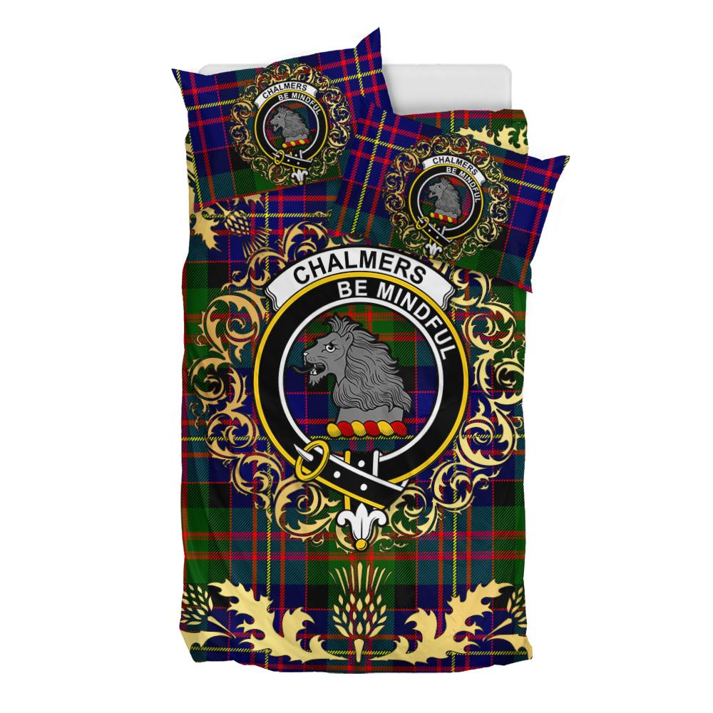 Chalmers Modern Tartan Crest Bedding Set - Golden Thistle Style