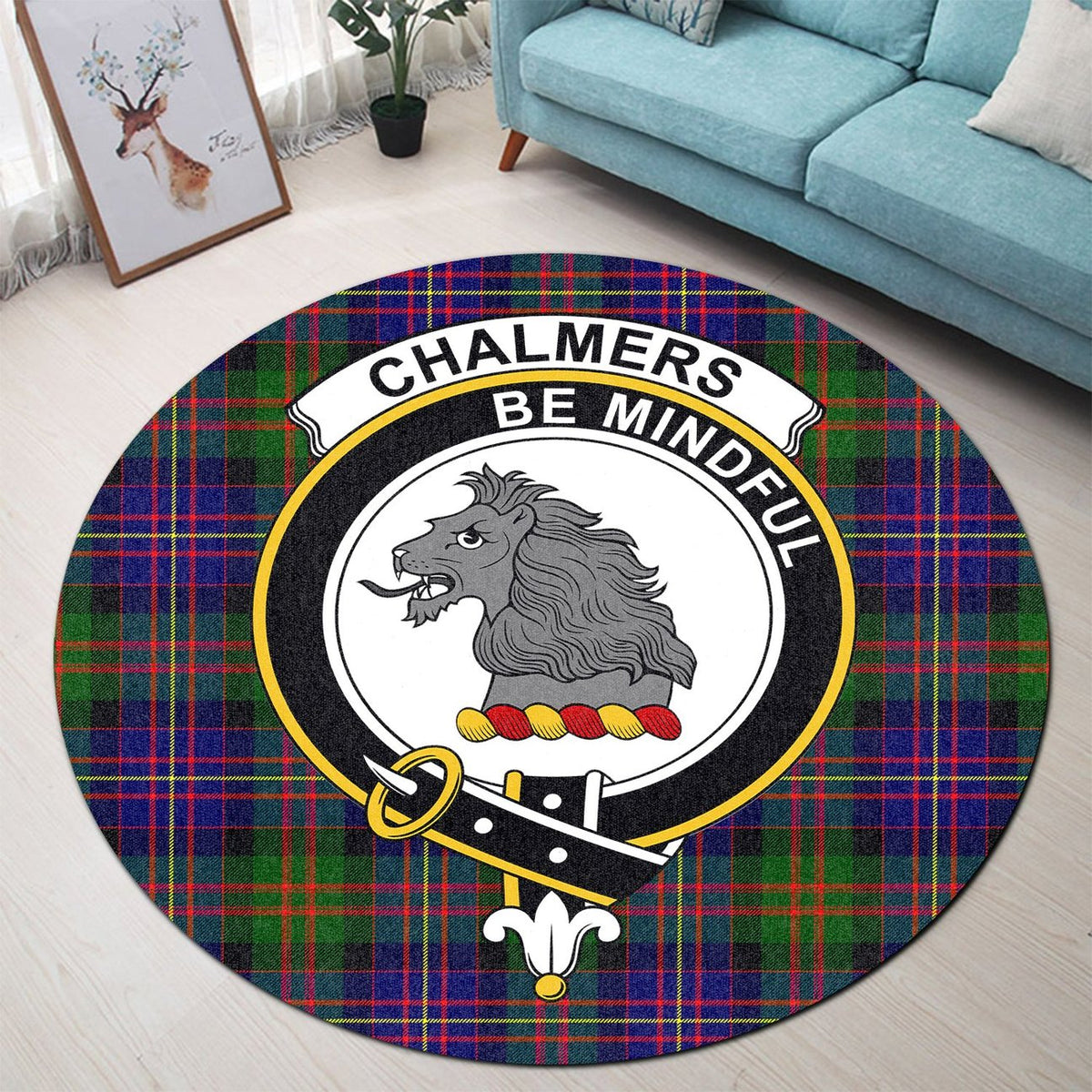 Chalmers Modern Tartan Crest Round Rug
