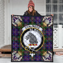 Chalmers Modern Tartan Crest Premium Quilt - Gold Thistle Style