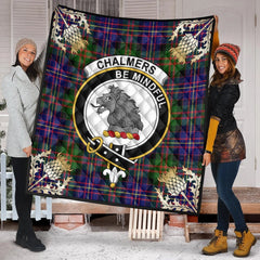 Chalmers Modern Tartan Crest Premium Quilt - Gold Thistle Style