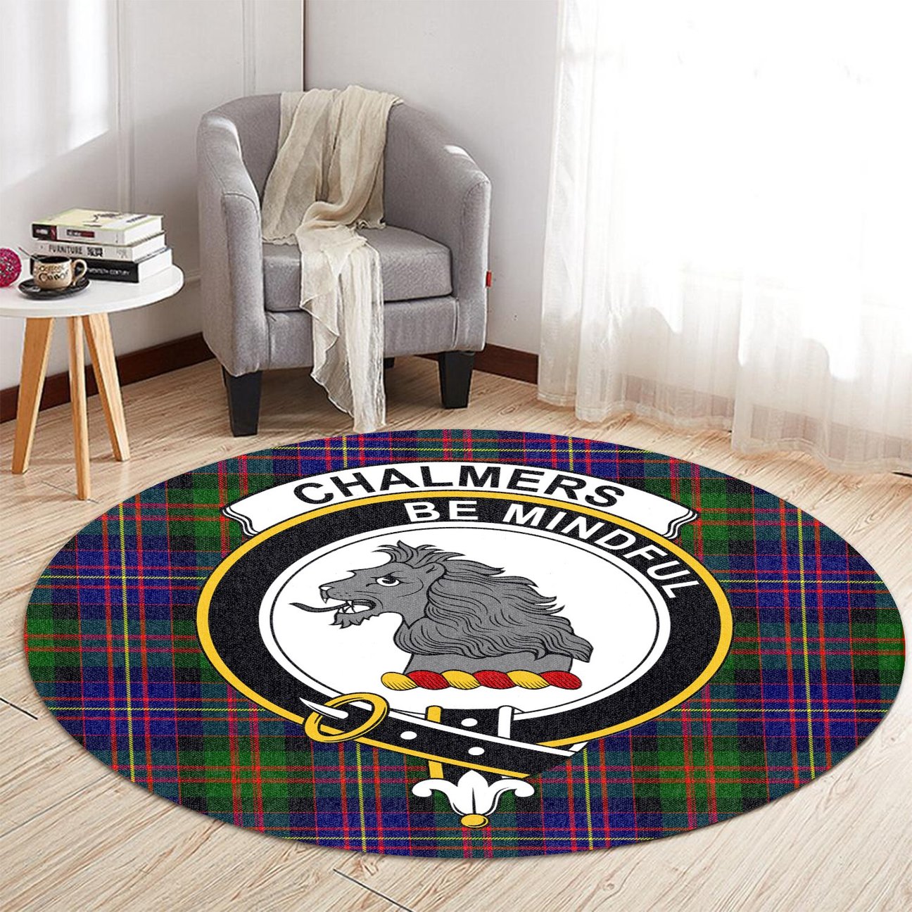 Chalmers Modern Tartan Crest Round Rug