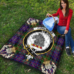 Chalmers Modern Tartan Crest Premium Quilt - Gold Thistle Style