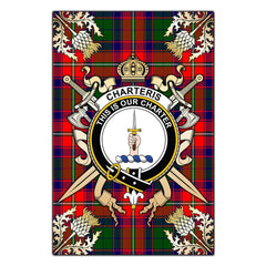 Charteris Tartan Crest Black Garden Flag - Gold Thistle Style