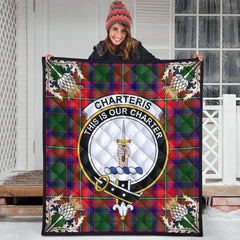 Charteris Tartan Crest Premium Quilt - Gold Thistle Style