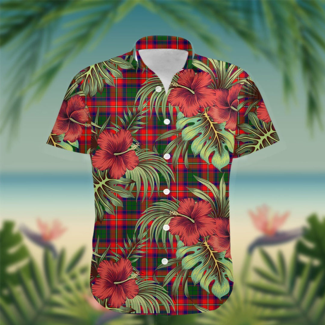 Charteris (Earl of Wemyss) Tartan Hawaiian Shirt Hibiscus, Coconut, Parrot, Pineapple - Tropical Garden Shirt