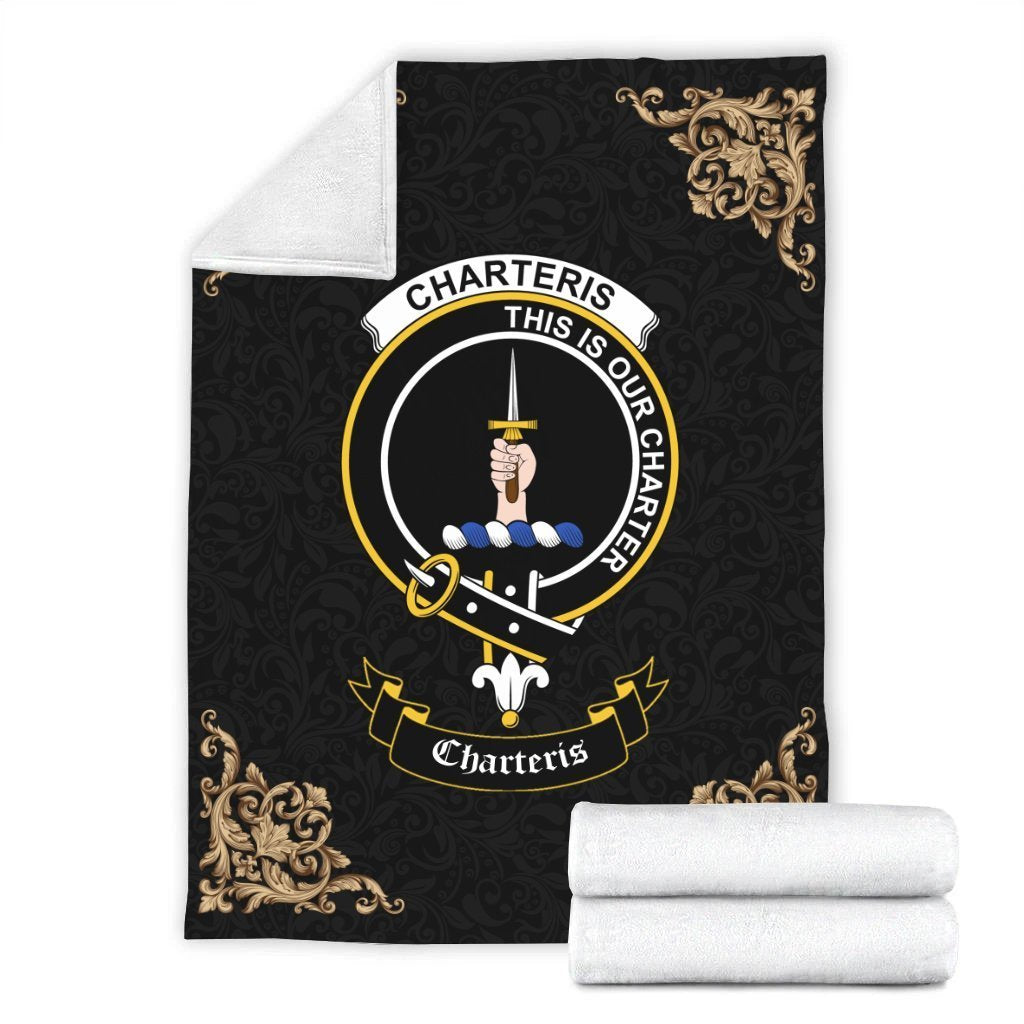 Charteris (Earls of Wemyss) Crest Tartan Premium Blanket Black