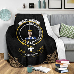 Charteris (Earls of Wemyss) Crest Tartan Premium Blanket Black