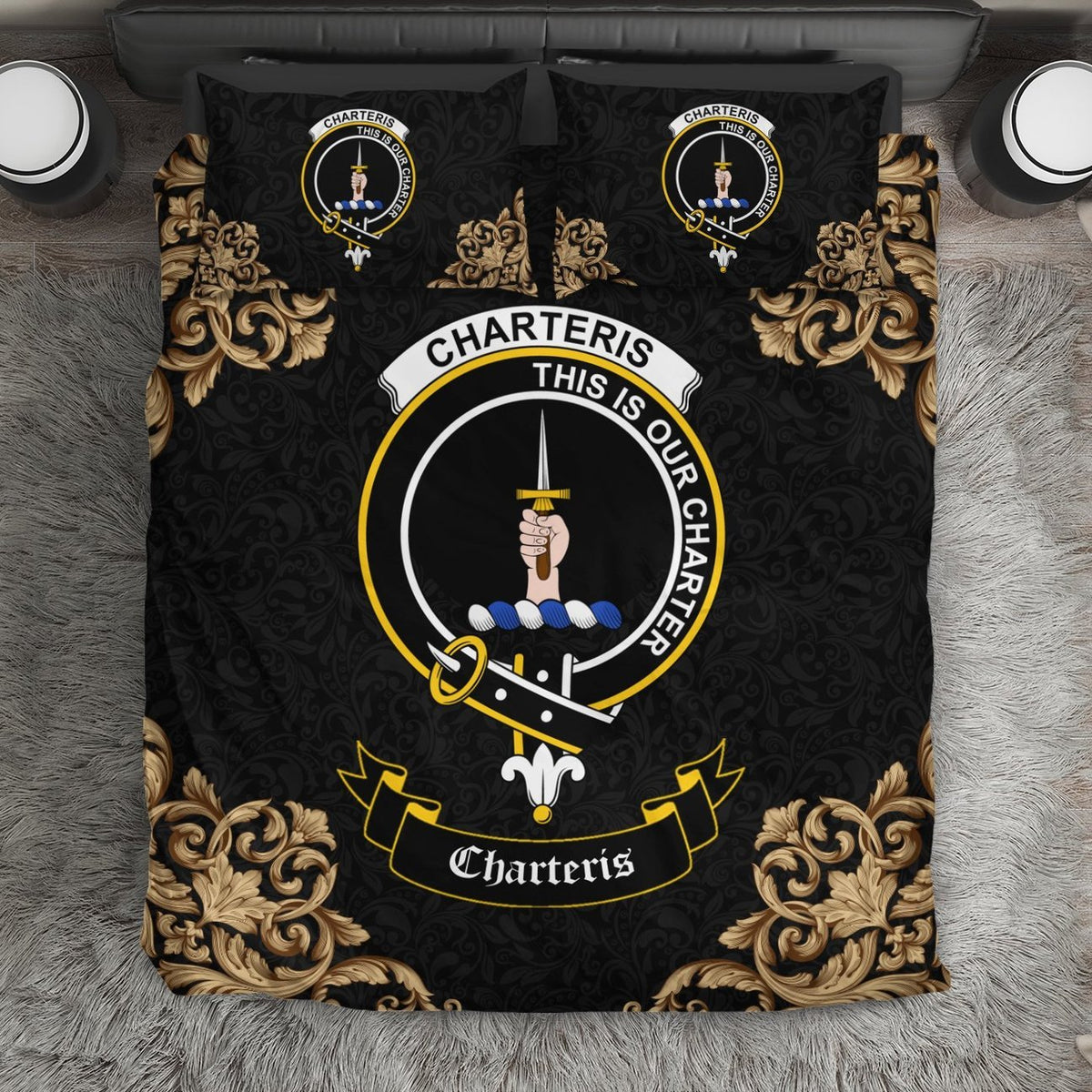 Charteris (Earls of Wemyss) Crest Black Bedding Set