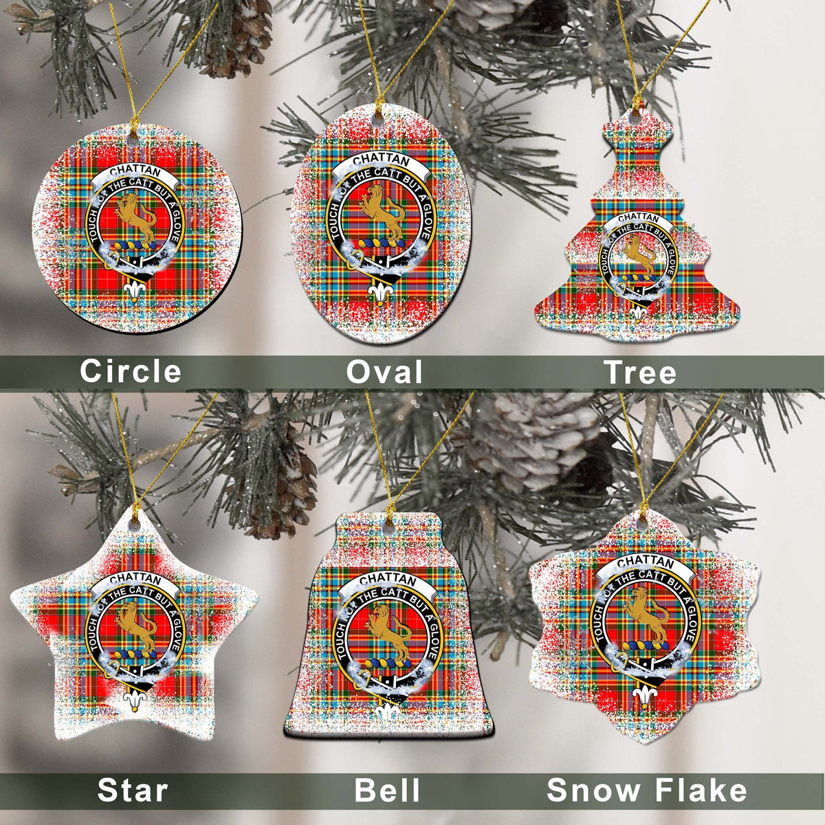 Chattan Tartan Christmas Ceramic Ornament - Snow Style