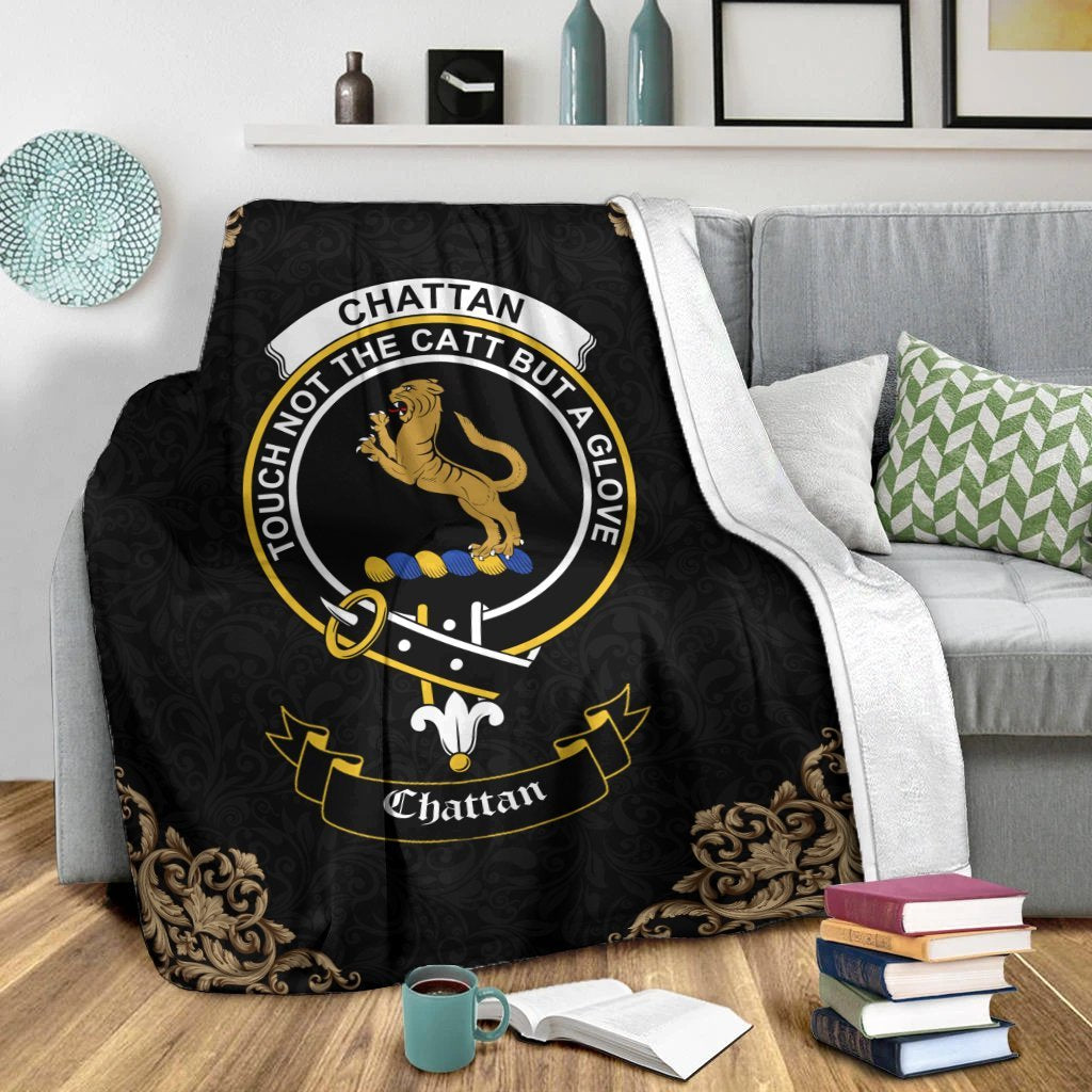 Chattan Crest Tartan Premium Blanket Black