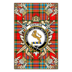 Chattan Tartan Crest Black Garden Flag - Gold Thistle Style