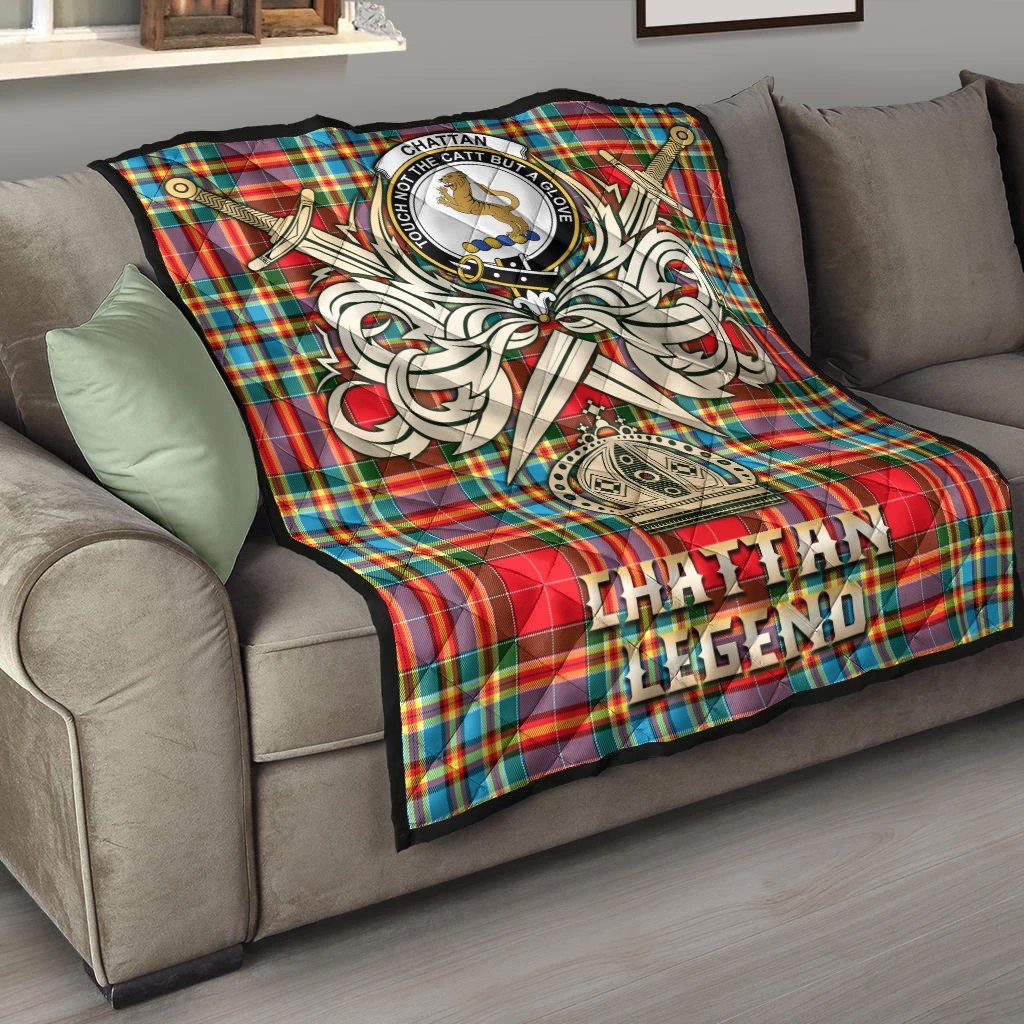 Chattan Tartan Crest Legend Gold Royal Premium Quilt