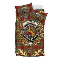 Chattan Tartan Crest Bedding Set - Golden Thistle Style