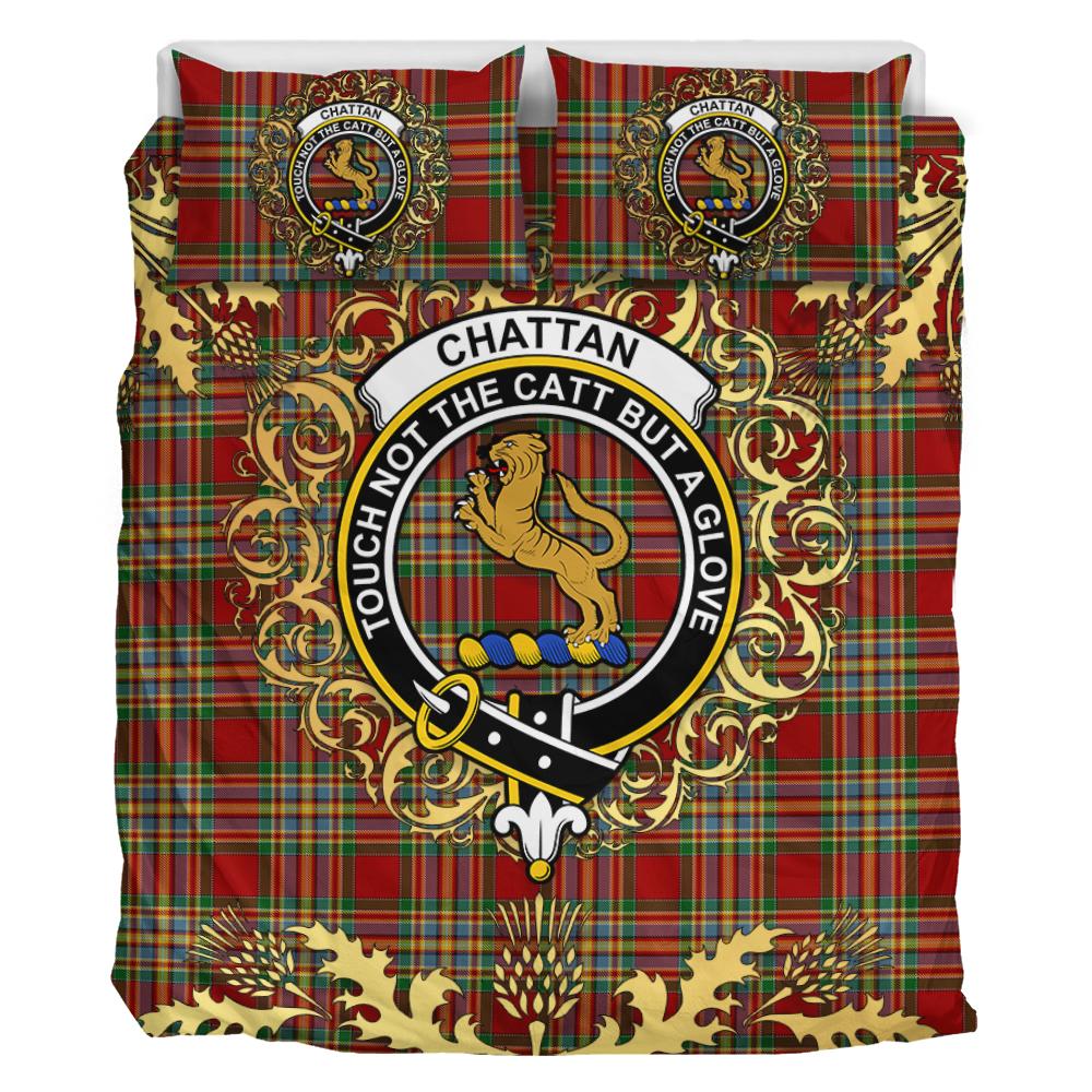 Chattan Tartan Crest Bedding Set - Golden Thistle Style