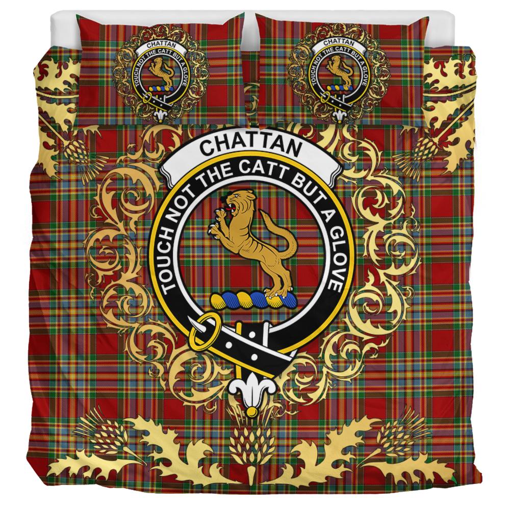 Chattan Tartan Crest Bedding Set - Golden Thistle Style