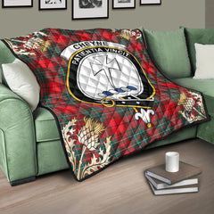 Cheyne Tartan Crest Premium Quilt - Gold Thistle Style