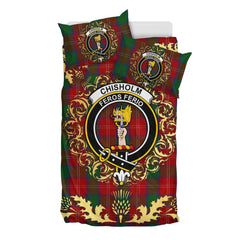 Chisholm Tartan Crest Bedding Set - Golden Thistle Style