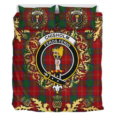 Chisholm Tartan Crest Bedding Set - Golden Thistle Style