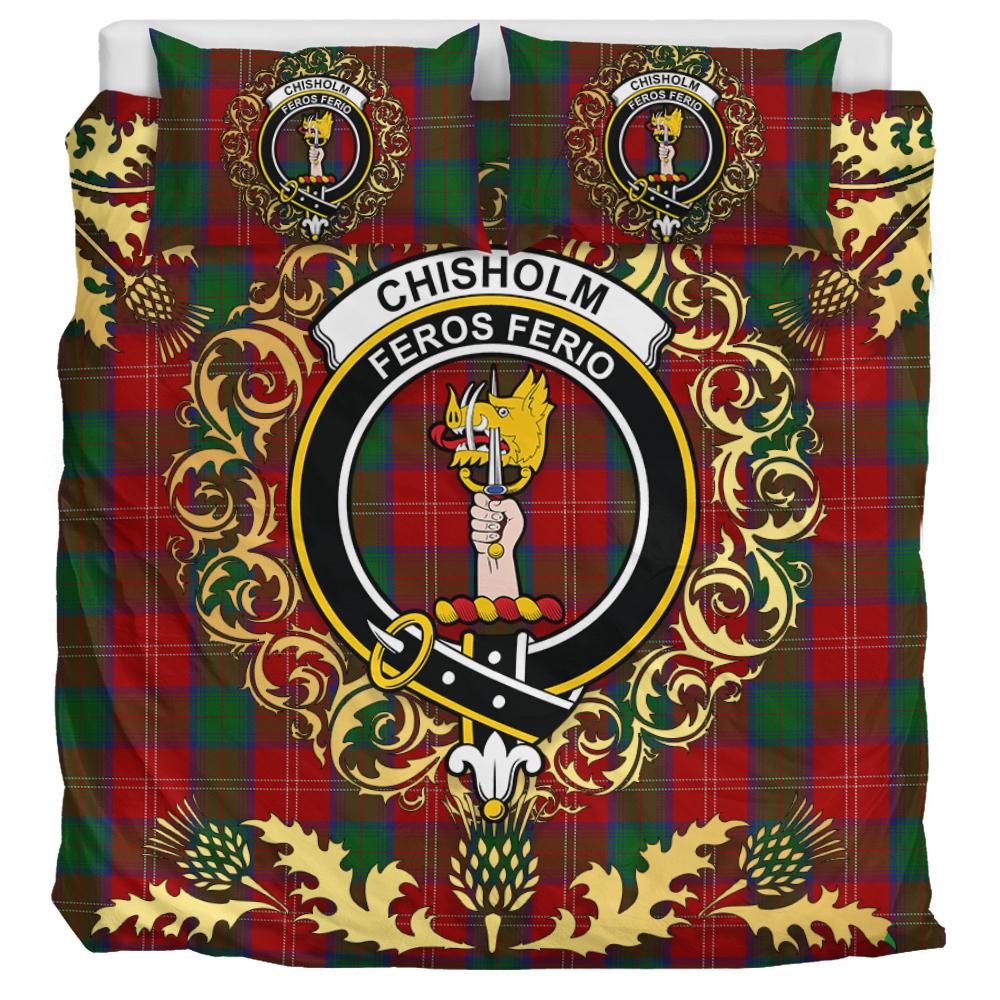 Chisholm Tartan Crest Bedding Set - Golden Thistle Style