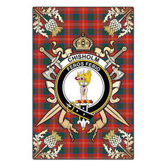 Chisholm Ancient Tartan Crest Black Garden Flag - Gold Thistle Style