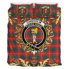 Chisholm Ancient Tartan Crest Bedding Set - Golden Thistle Style