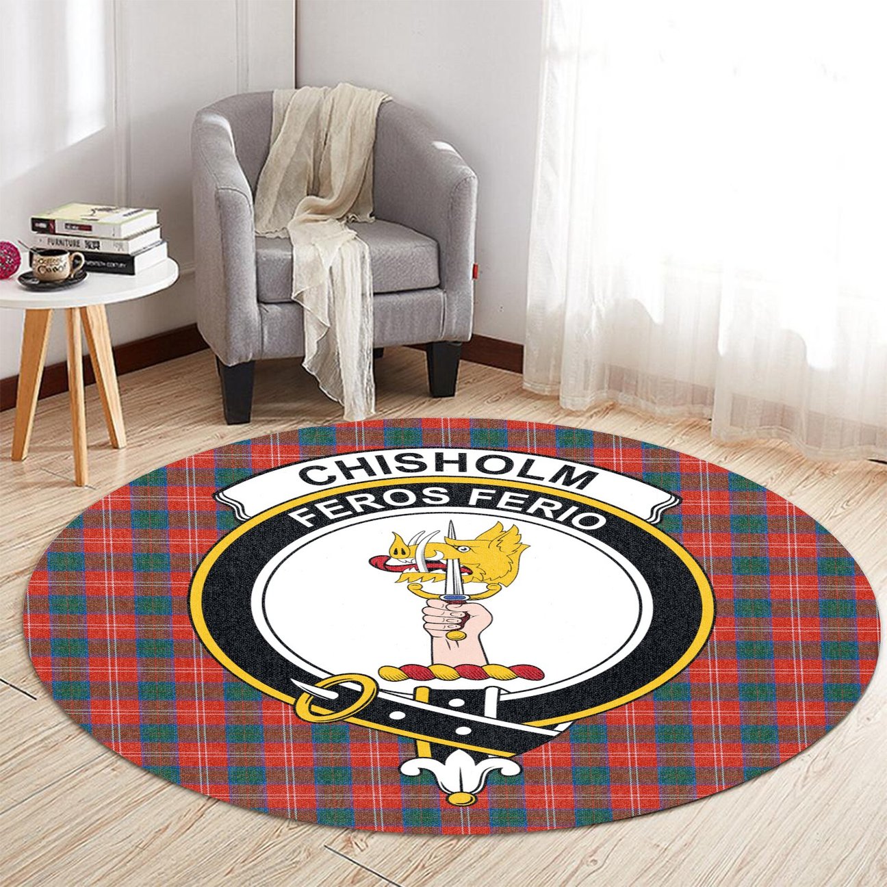 Chisholm Ancient Tartan Crest Round Rug