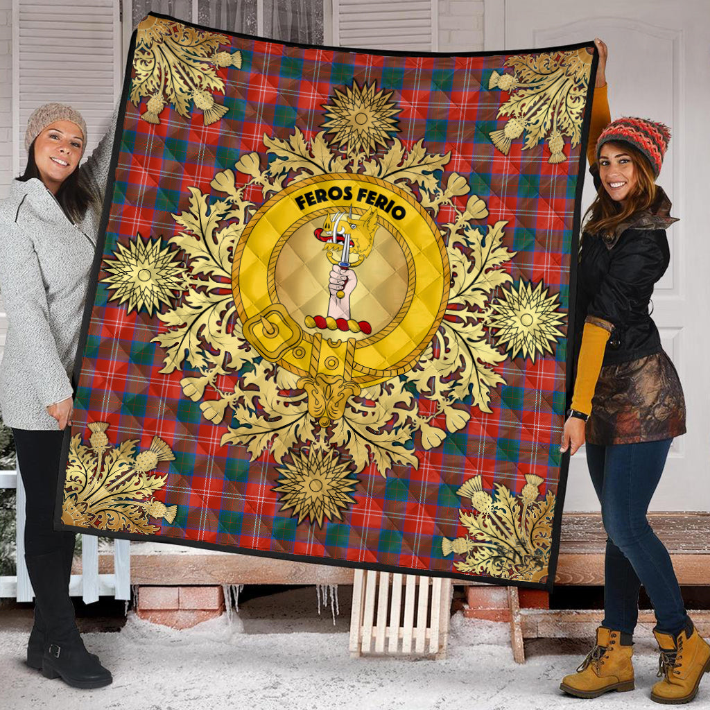 Chisholm Ancient Tartan Crest Premium Quilt - Gold Thistle Style