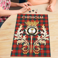 Chisholm Ancient Tartan Crest Thistle Jigsaw Puzzles