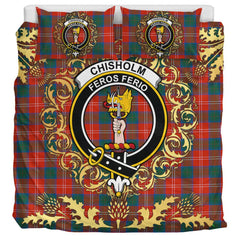 Chisholm Ancient Tartan Crest Bedding Set - Golden Thistle Style