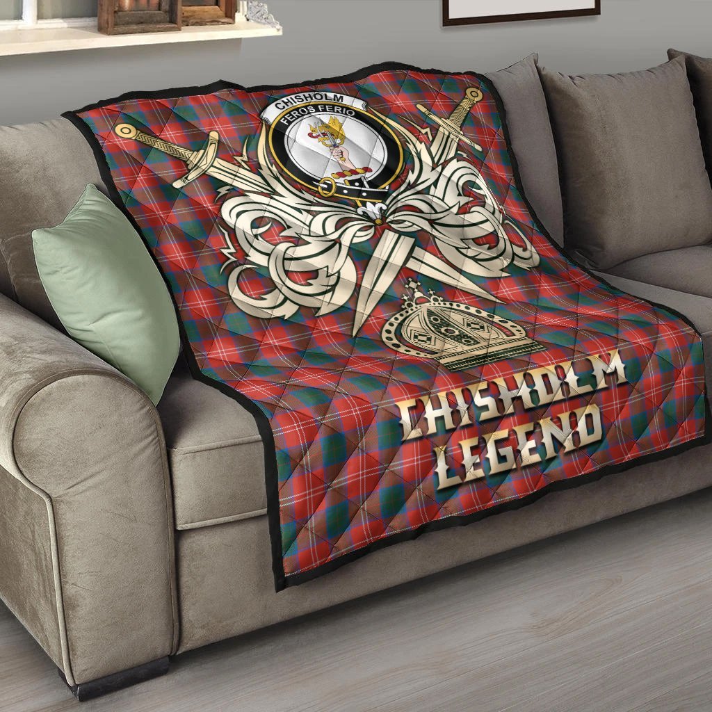 Chisholm Ancient Tartan Crest Legend Gold Royal Premium Quilt