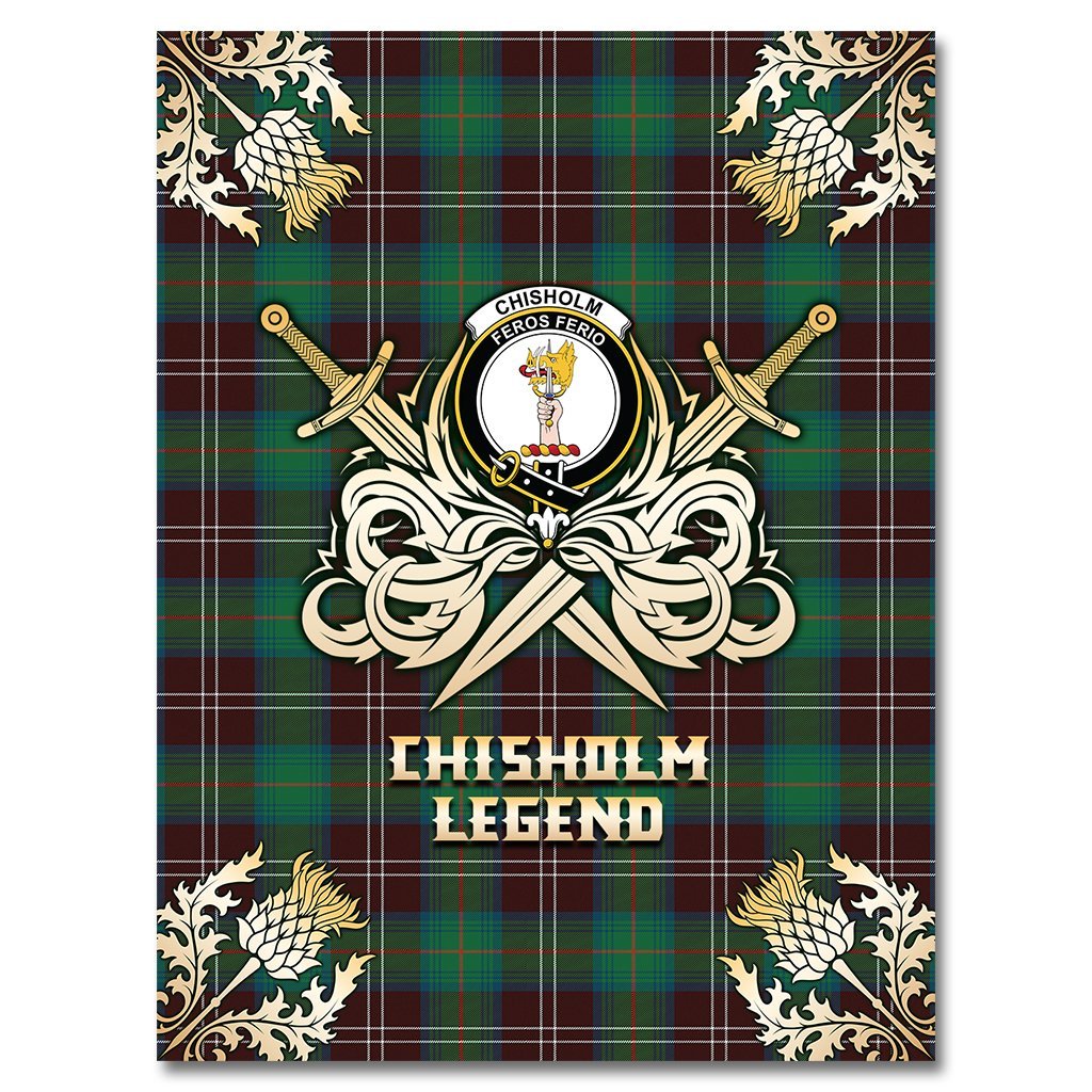 Chisholm Hunting Ancient Tartan Gold Courage Symbol Blanket