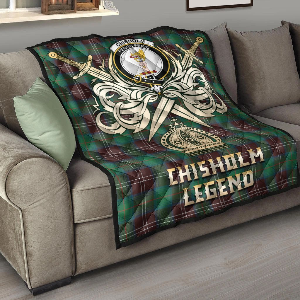 Chisholm Hunting Ancient Tartan Crest Legend Gold Royal Premium Quilt