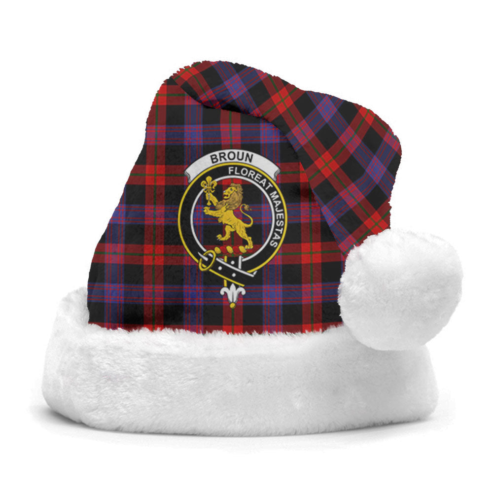 Broun Modern Tartan Crest Christmas Hat