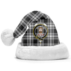 Menzies Black _ White Modern Tartan Crest Christmas Hat