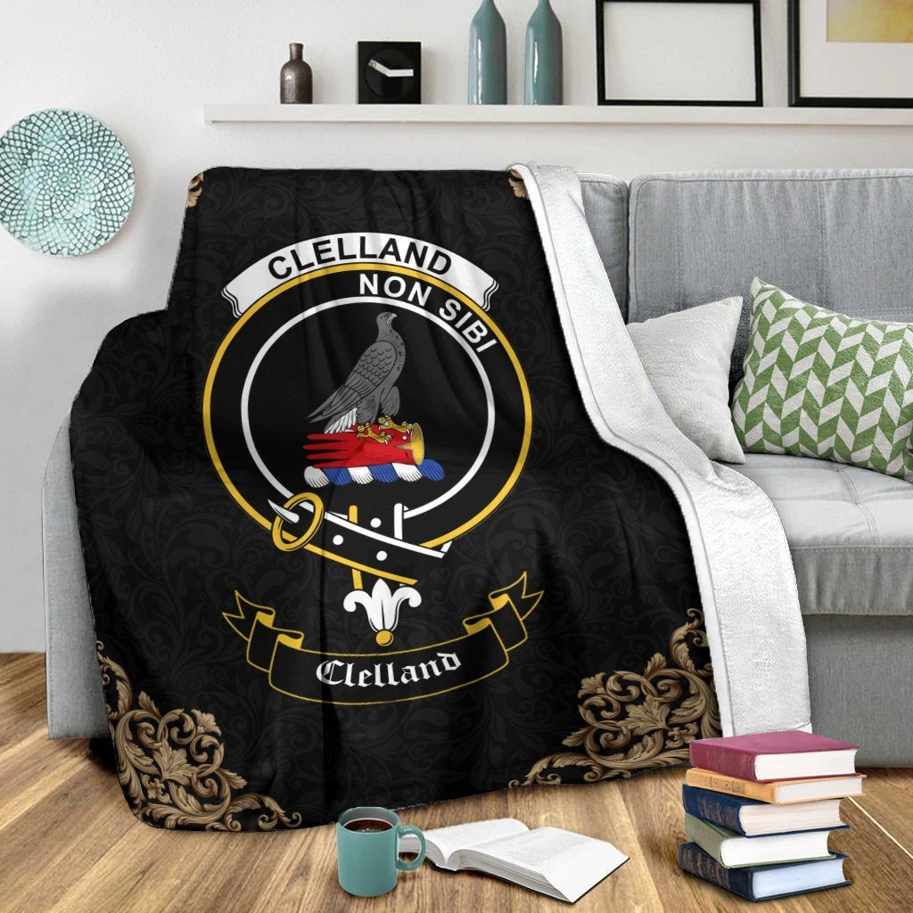 Clelland Crest Tartan Premium Blanket Black