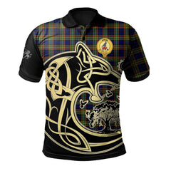 Clelland Tartan Polo Shirt Viking Wolf