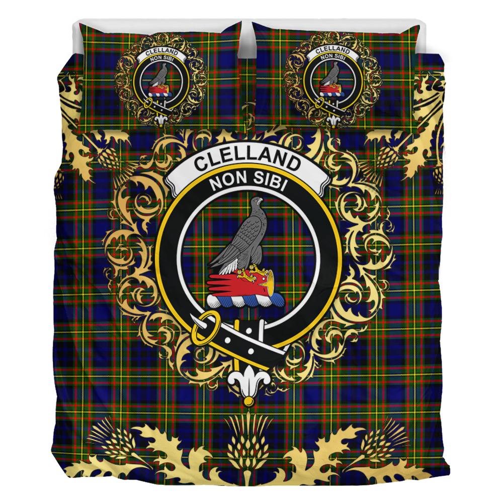 Clelland Modern Tartan Crest Bedding Set - Golden Thistle Style