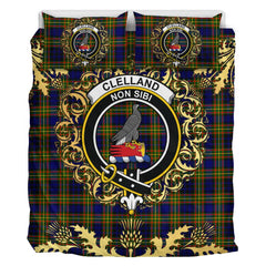 Clelland Modern Tartan Crest Bedding Set - Golden Thistle Style