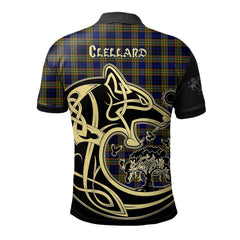 Clelland Tartan Polo Shirt Viking Wolf