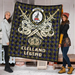 Clelland Modern Tartan Crest Legend Gold Royal Premium Quilt