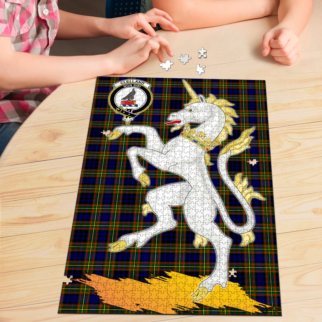 Clelland Modern Tartan Crest Unicorn Scotland Jigsaw Puzzles