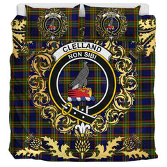 Clelland Modern Tartan Crest Bedding Set - Golden Thistle Style