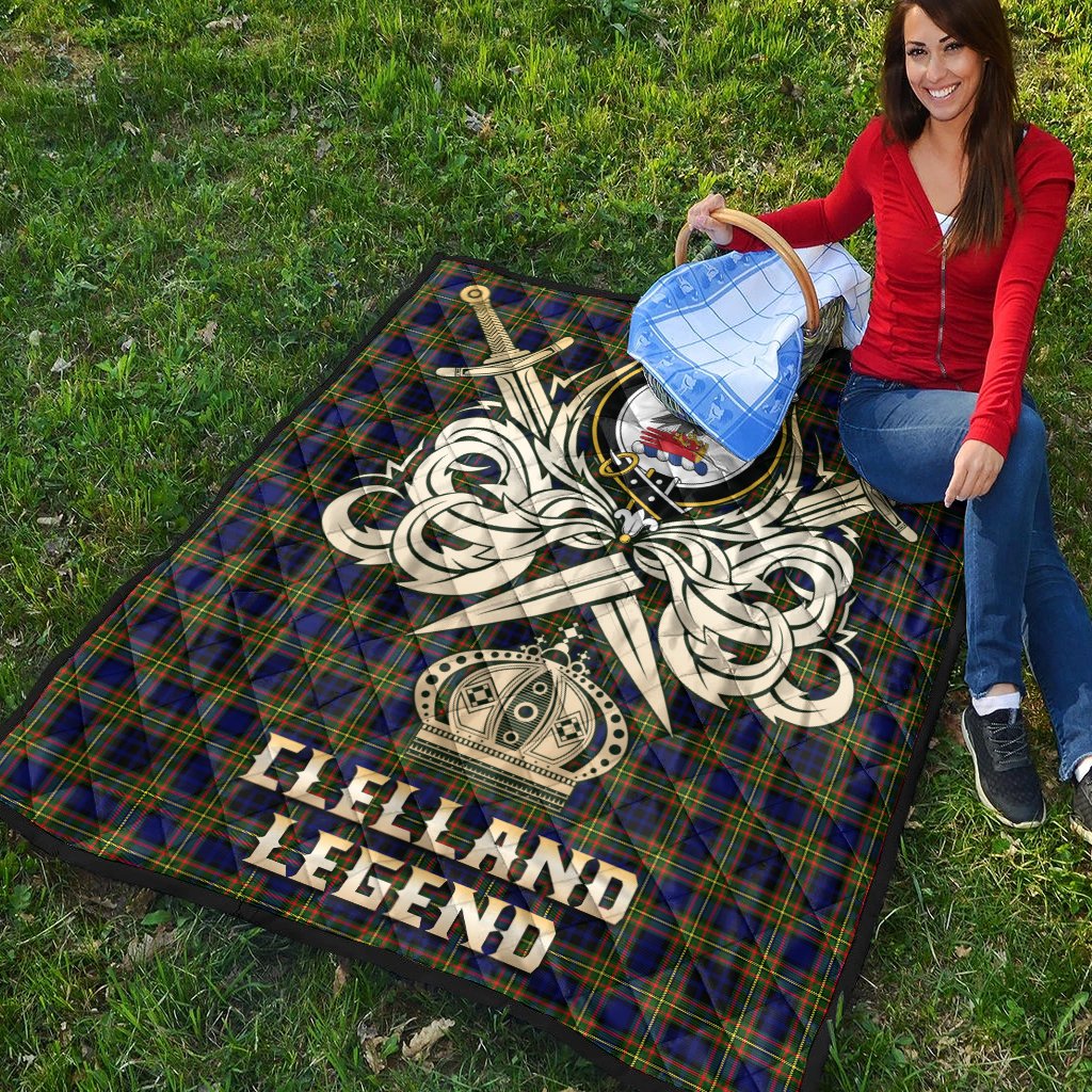 Clelland Modern Tartan Crest Legend Gold Royal Premium Quilt