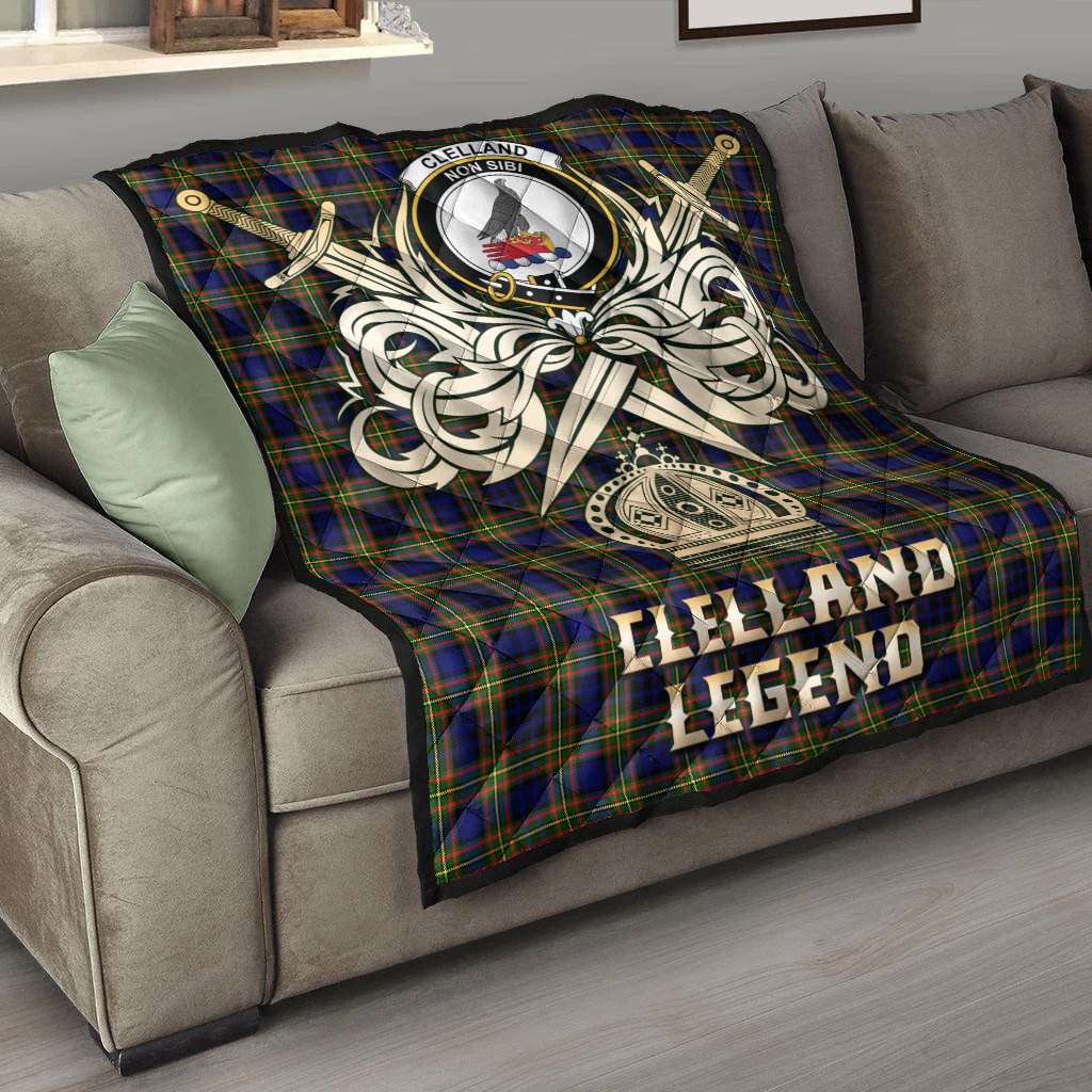 Clelland Modern Tartan Crest Legend Gold Royal Premium Quilt