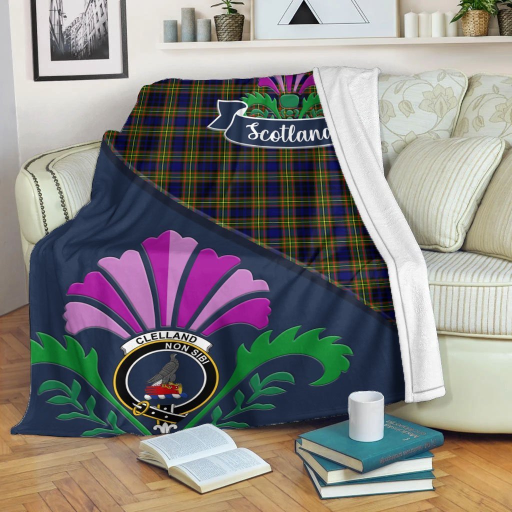 Clelland Tartan Crest Premium Blanket - Thistle Style